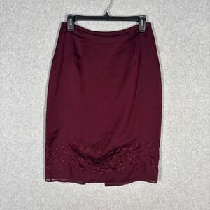 Vintage 90s Express Fairy Whimsigoth Pencil Skirt 10 Burgundy Embroidered Beaded